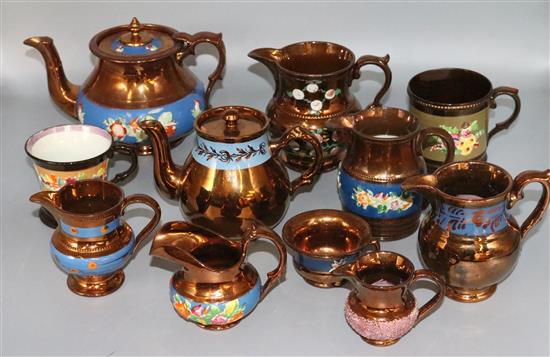 16 pieces copper lustre ware